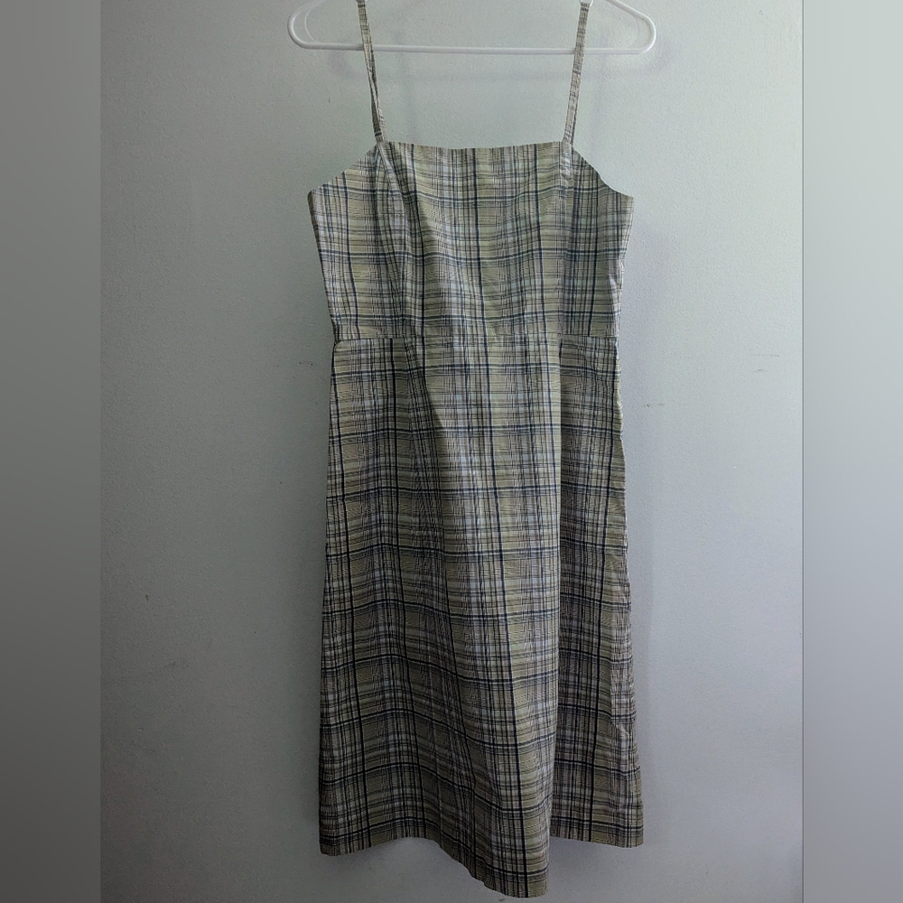 J. Crew Blue and Cream Plaid Midi Dress